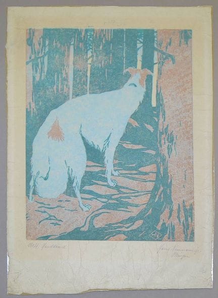 Hans Neumann, « Barzoï dans une pinède au crépuscu