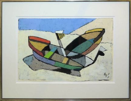 Heinrich Arrigo Wittler, Boote am Strand, Gouache 