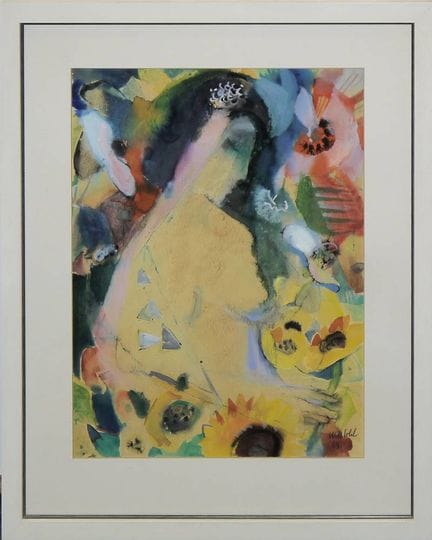 Will Sohl, « Demi-nu et fleurs », grande aquarelle
