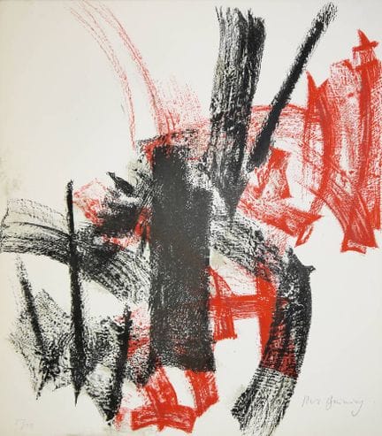 Peter Brüning, Composizione in rosso e nero, litog