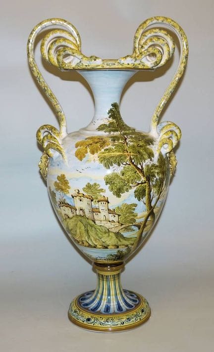 Large majolica vase with serpentine handles from C