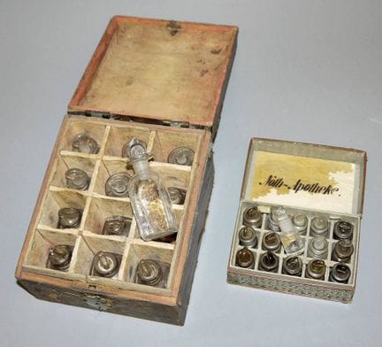 Two ‘travelling first-aid kits’, rarities from aro