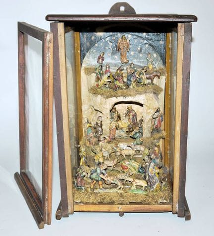 An Alpine box nativity scene, 19th-century folk ar