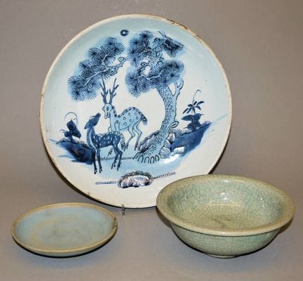 Coupe Junyao, coupe Geyao et assiette bleu et blan