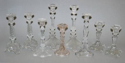 Collection of glass candlesticks, probably by Verr