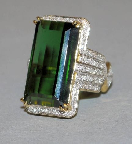 Heavy ring with a Santa Rosa tourmaline and brilli