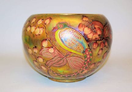 Faience plant pot with birds of paradise on medlar