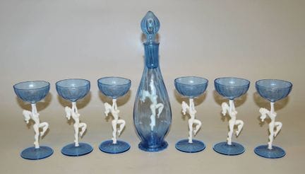 Seven-piece liqueur set featuring dancing female n