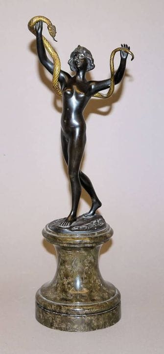 Franz Iffland, “Snake Dancer”, bronze sculpture in