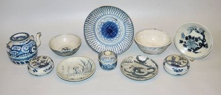 10 pièces de porcelaine chinoise bleue et blanche 