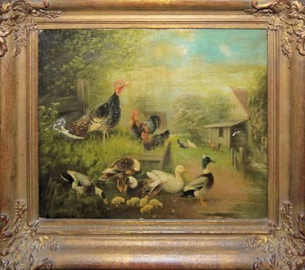 Otto Scheuerer, Poultry, Pair, two oil paintings c