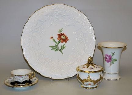 Meißner porcelain collection & glass bowl with sil
