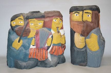Two groups of wooden sculptures: ‘Pair of Rabbis’ 