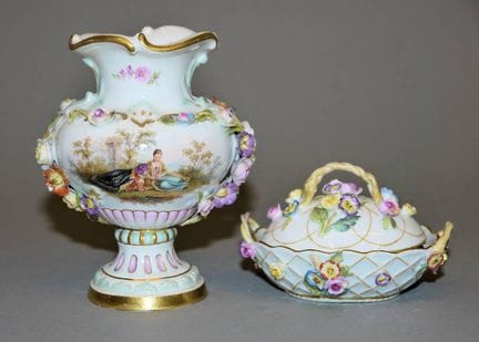 Small vases and miniature tureen, Royal Meissen, 1