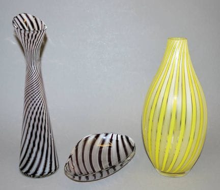 Aloys Gangkofner, two glass vases and a ‘a canne’ 