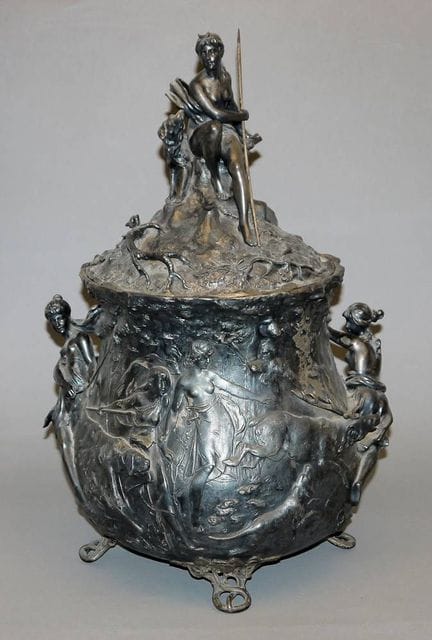 Ornate punch bowl featuring Diana, the goddess of 