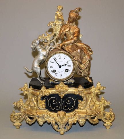 Pompous figurine clock "Lady with dog" by Jules Ma
