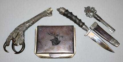 Coupe-cigare de chasse, couteau à pain, tabatière 