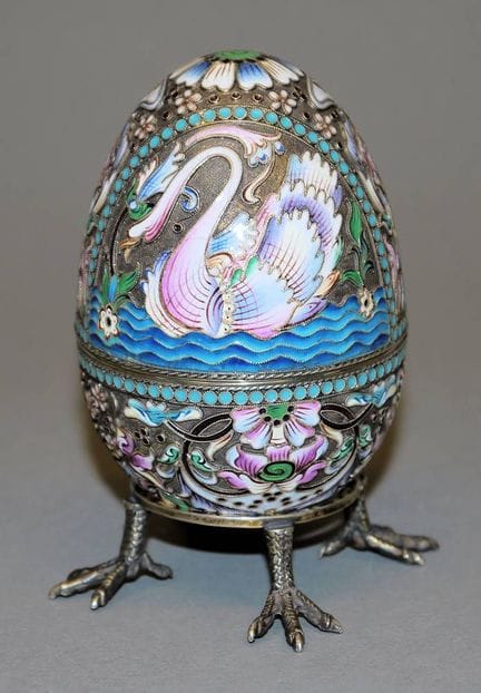 Russian cloisonné egg with a swan motif, 2nd half 
