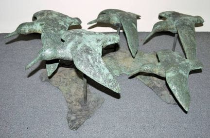 Mouettes, groupe en bronze, 3 canards, bronze et c