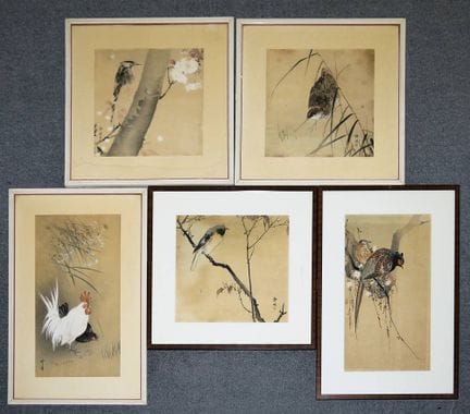 Koson, Kogyo, Seiko Kono et Okuhara, cinq estampes