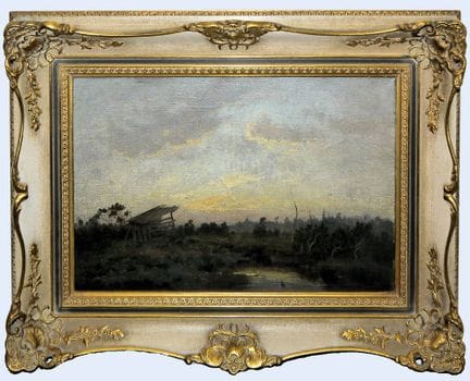 Barbizon School, Landscape at Dusk, oil painting c