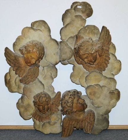 Baroque ceiling/wall relief featuring four putto h
