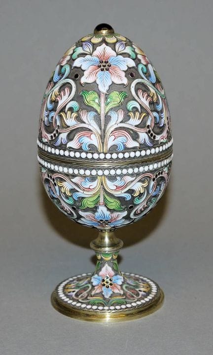 Russian cloisonné egg with intertwining lilies, pr