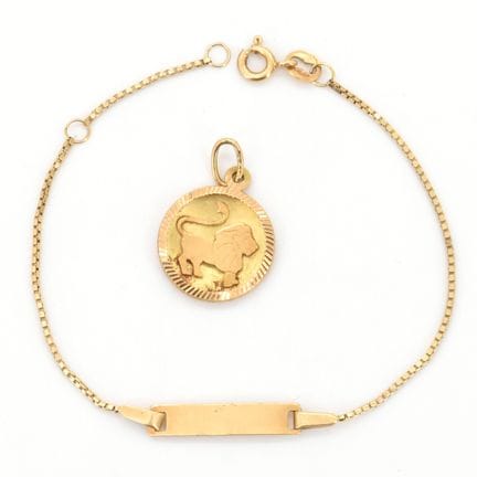 Colgante y pulsera de eslabones de oro amarillo de