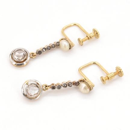 2 pendientes de oro amarillo y blanco de 18 quilat