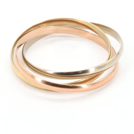Pulsera rígida (3 anillos) de oro de tres colores 