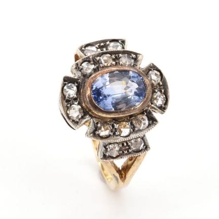 Anillo de oro amarillo de 14 quilates y plata, eng