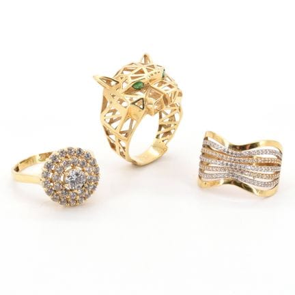 3 anillos de oro amarillo de 18 quilates (piedras 