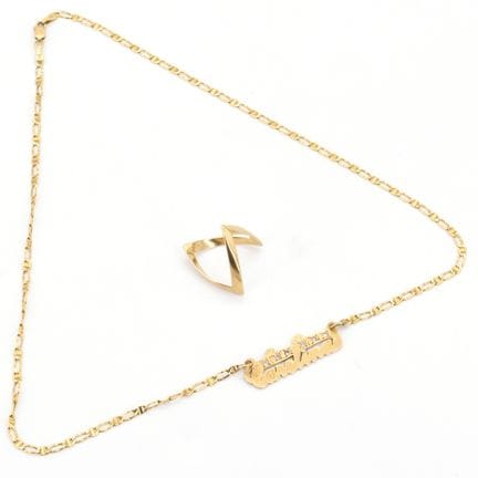 Anillo y collar de oro amarillo de 18 quilates (pi
