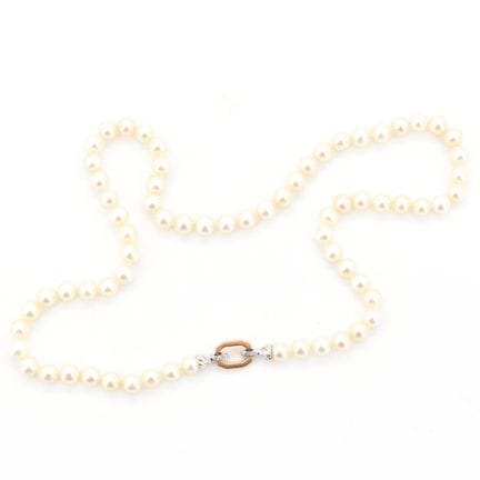 Collar de perlas con cierre de oro rosa y blanco d