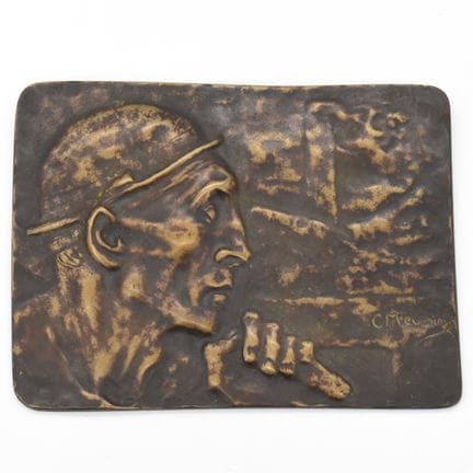 Plaque en bronze signée C. MEUNIER: portrait de mi