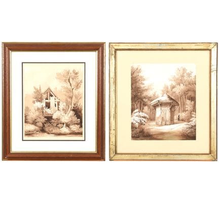 2 aquarelles sepia signées Arthur CALAME: paysages
