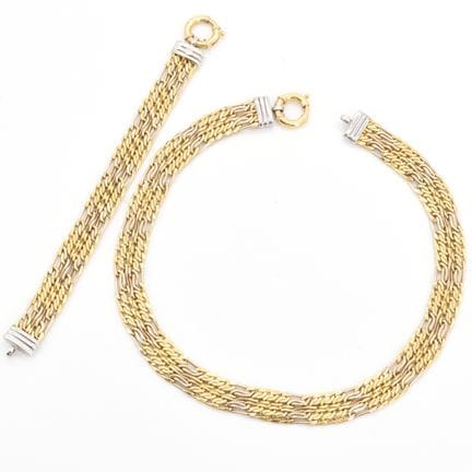 Collier et bracelet en or jaune et blanc 18 ct (bo
