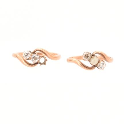 2 bagues en or rose 14 ct serties de 4 diamants ta