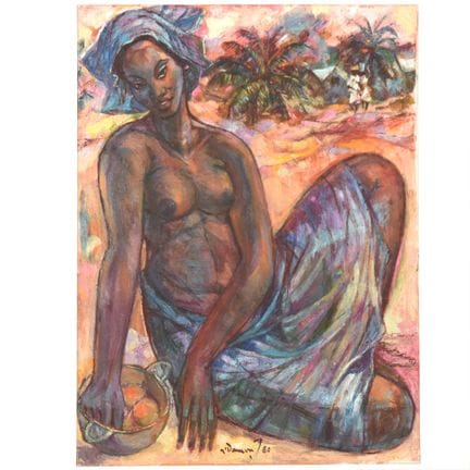 Huile sur toile de Pezo N'DAMVU: femme africaine a