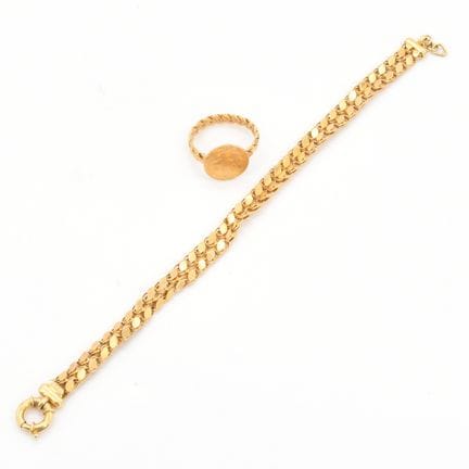 Bague en or jaune 22 ct - 6.1 g brut (Taille: 61) 