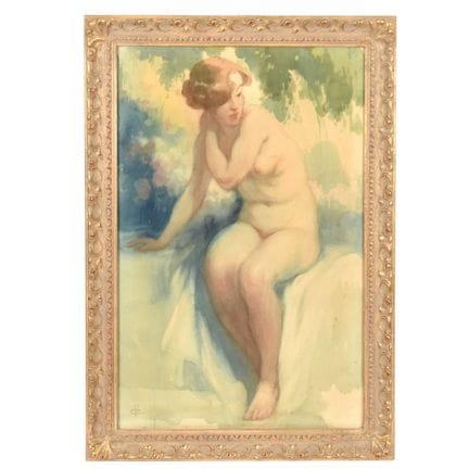 Aquarelle sur papier monogrammée Victor CRETEN: nu