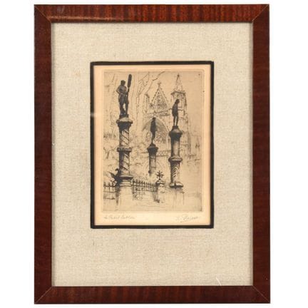 Gravure signée Kurt PEISER: "Le Petit Sablon" (18 