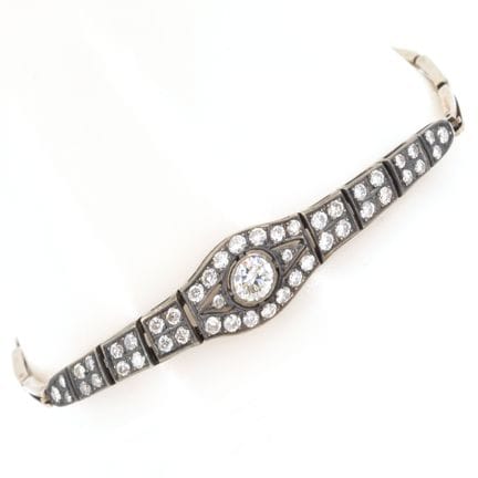 Bracelet en or blanc 14 ct et argent serti d'1 bri