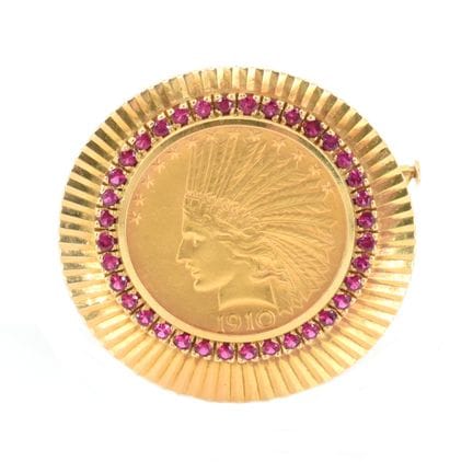 Broche/pendentif en or jaune 18 ct serti d'1 pièce