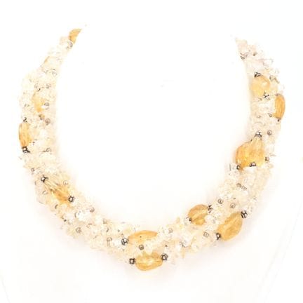 Collier en cristal de roche et citrine avec fermoi