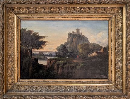 École du XIXe 
Paysage aux falaises animées 
Huile