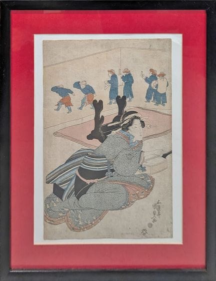 Japon
Estampe figurant une femme à l'instrument de