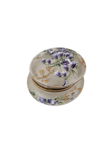 Boite couverte en verre à décor émaillé de fleurs 