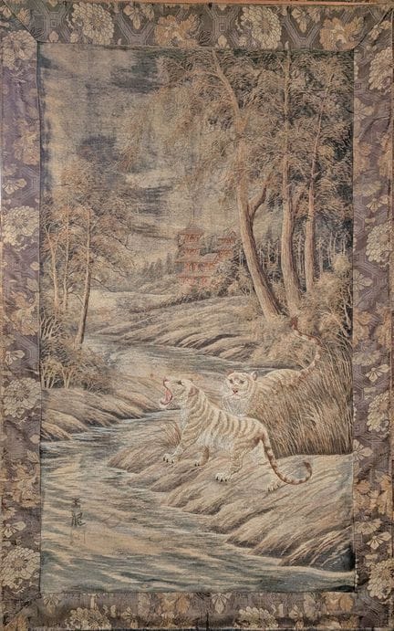Ecole japonaise circa 1900
Tigres et lion dans un 